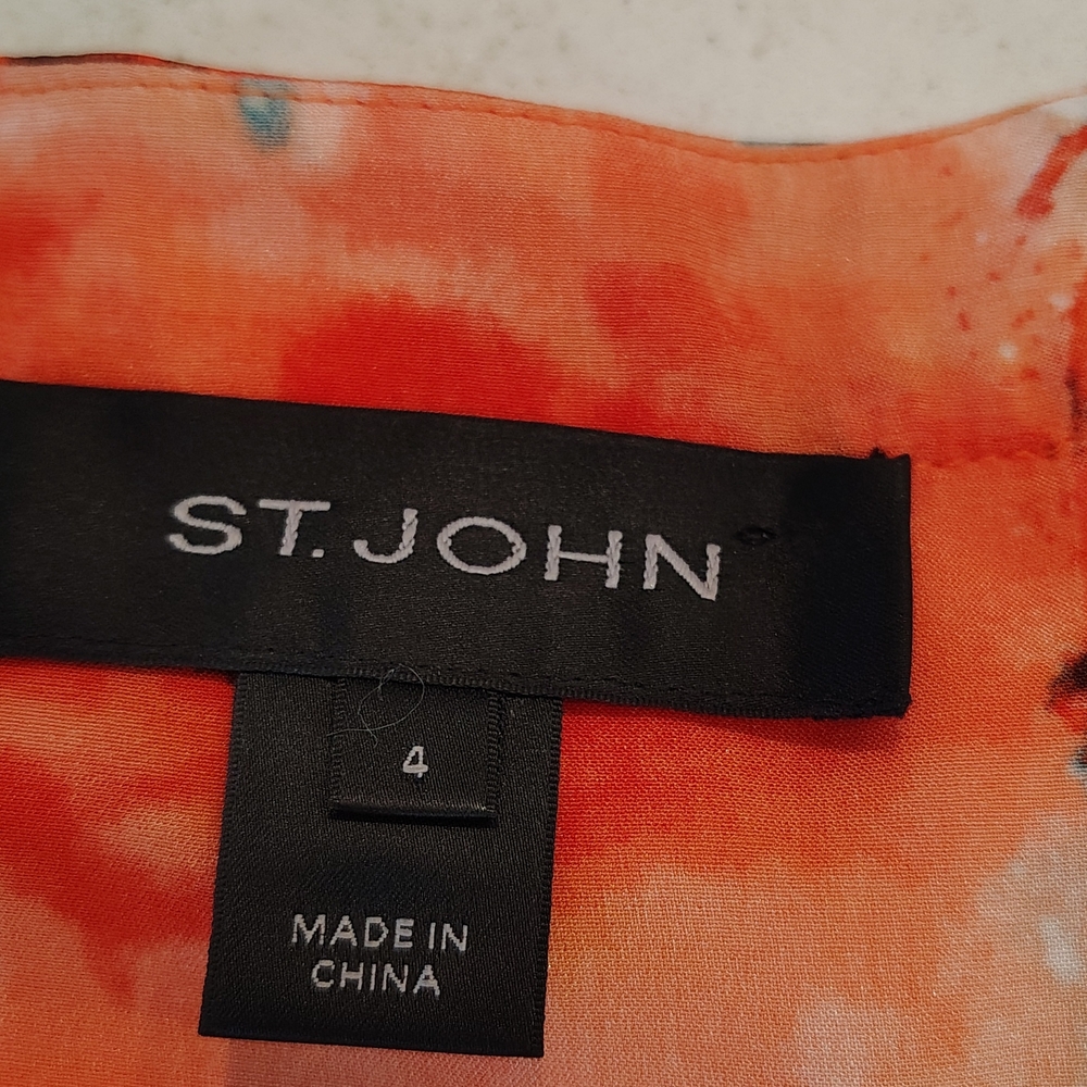 St. John Vibrant Floral Blouse in Orange and Teal - Picture 8 of 11
